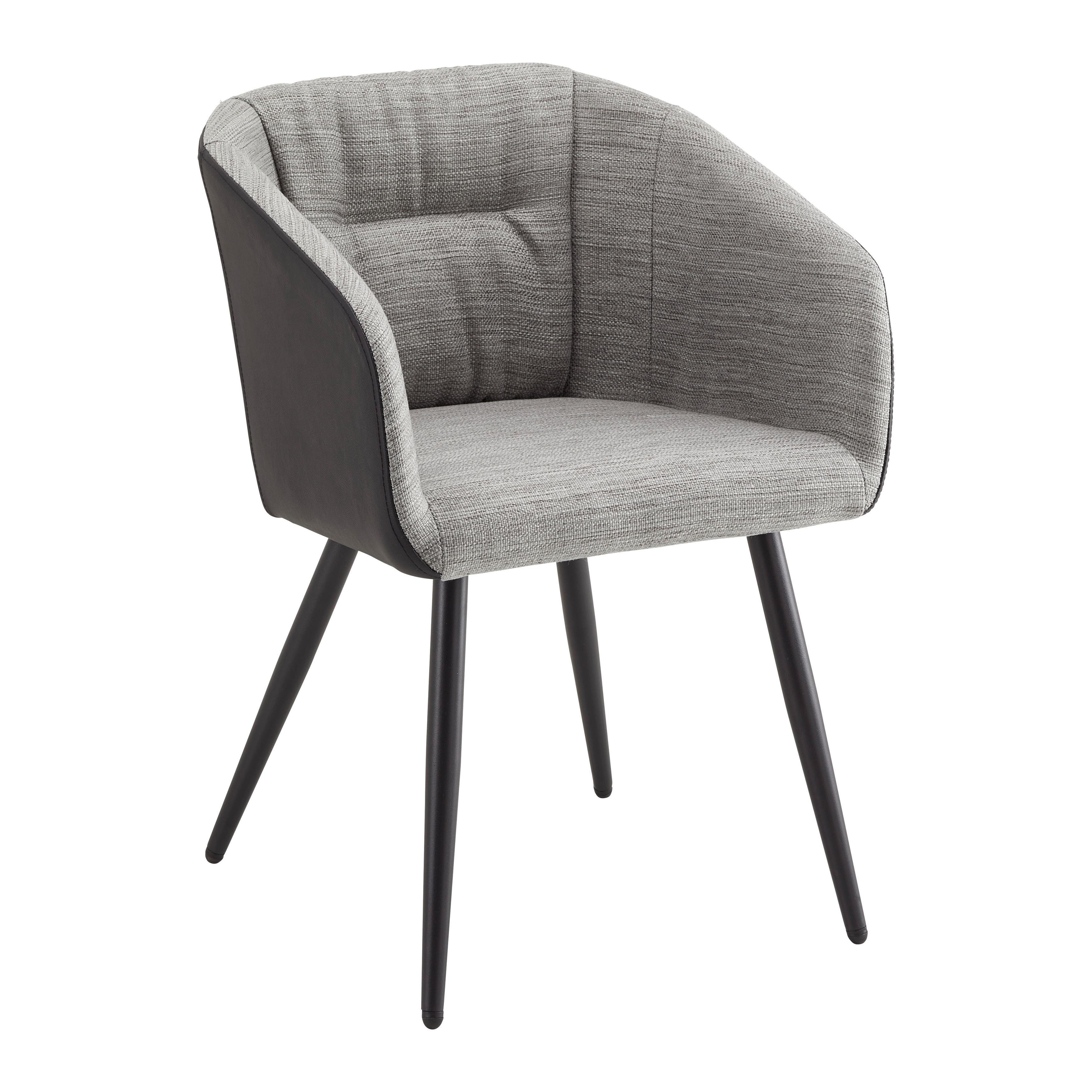 Jedálenská stolička Bianco pravá koža čierna - čierna/sivá, Modern, kov/koža (55,5/75,5/58cm) - Bessagi Home