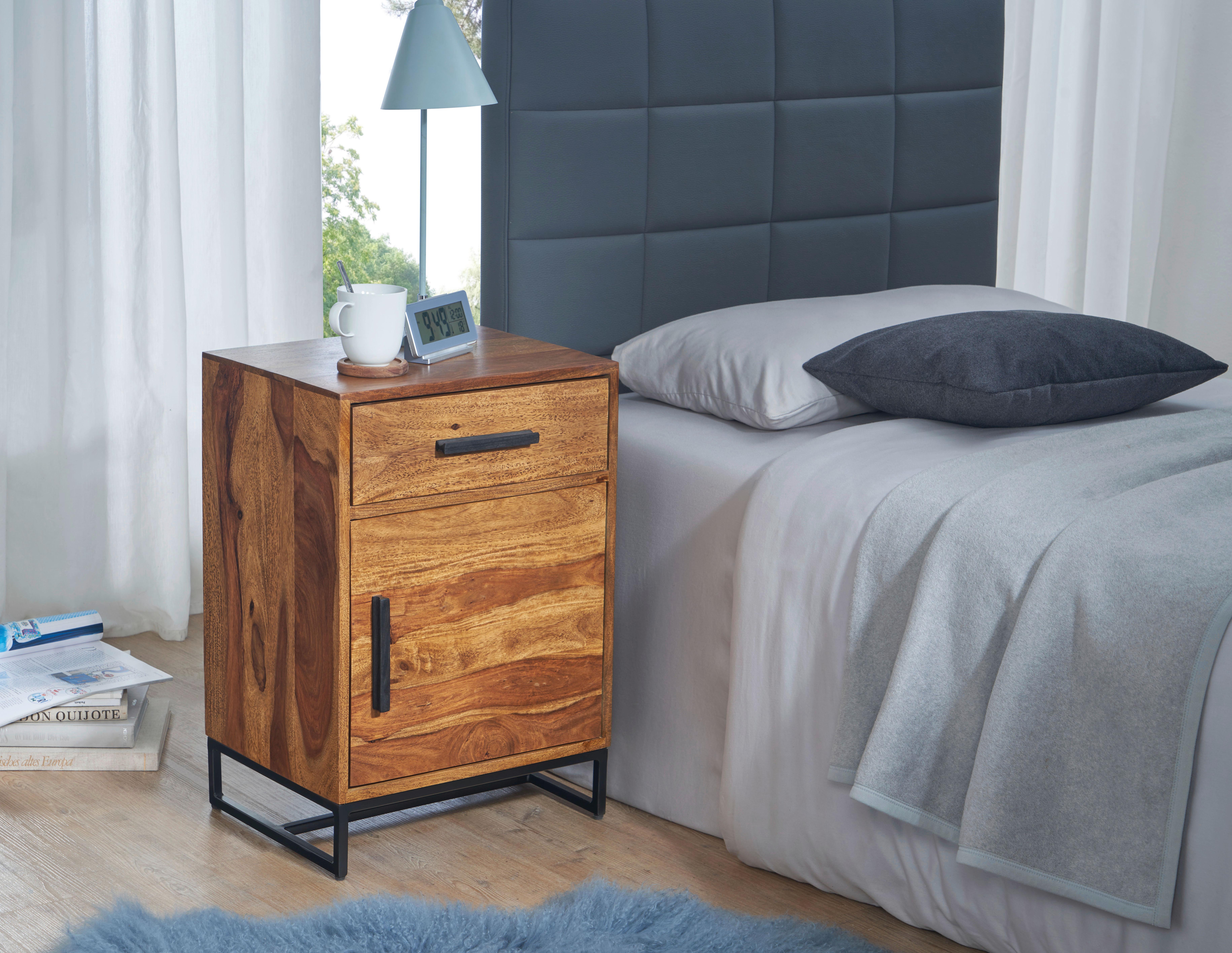 Nachttisch Sheeshamfarben B: 45 cm - Sheeshamfarben/Schwarz, Design, Holz/Metall (45/65/35cm) - MID.YOU