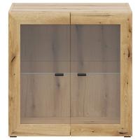 Vitrine 2 Türen, B: 64 cm Sixty-Four, Eichefarben - Eichefarben/Schwarz, Trend, Glas/Holzwerkstoff (64/64/35cm)