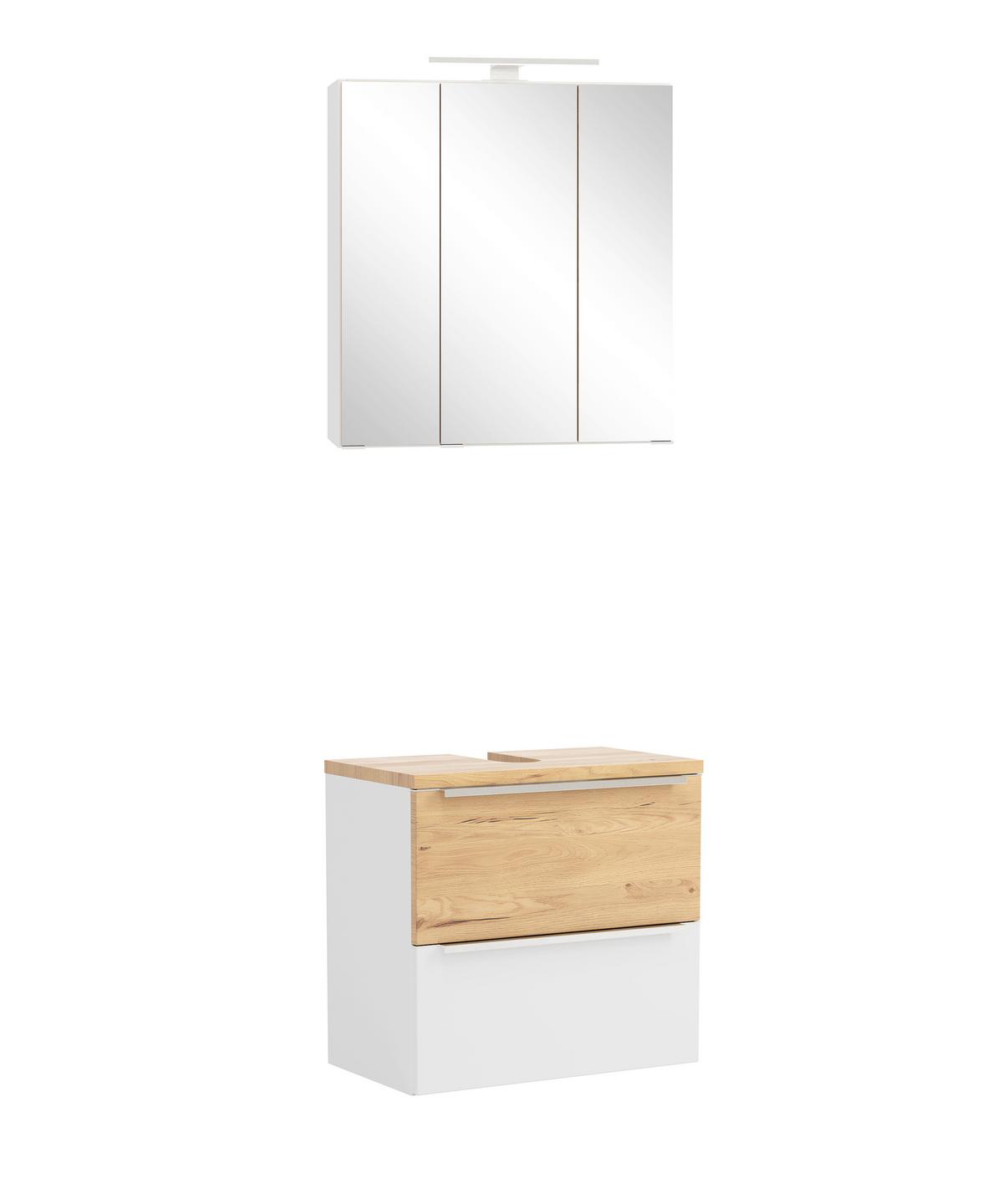 BADEZIMMER Verona Weiß/Wildeiche B: 60cm - Wildeiche/Weiß, Trend, Glas/Holzwerkstoff (60cm) - Held