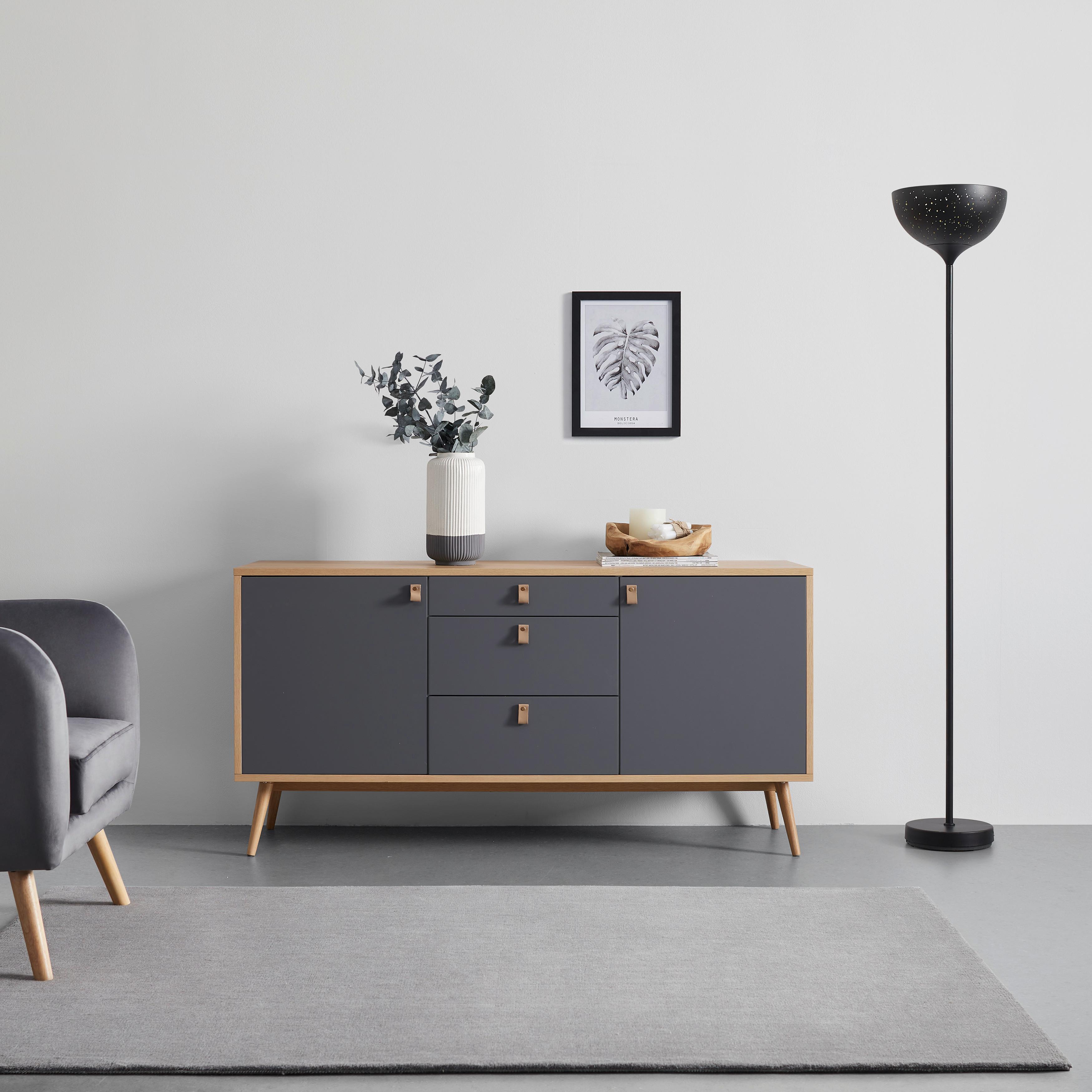 Široká komoda LENA prírodné farby/sivá - svetlohnedá/sivá, Modern, drevo/kompozitné drevo (150/75/40cm) - Bessagi Home
