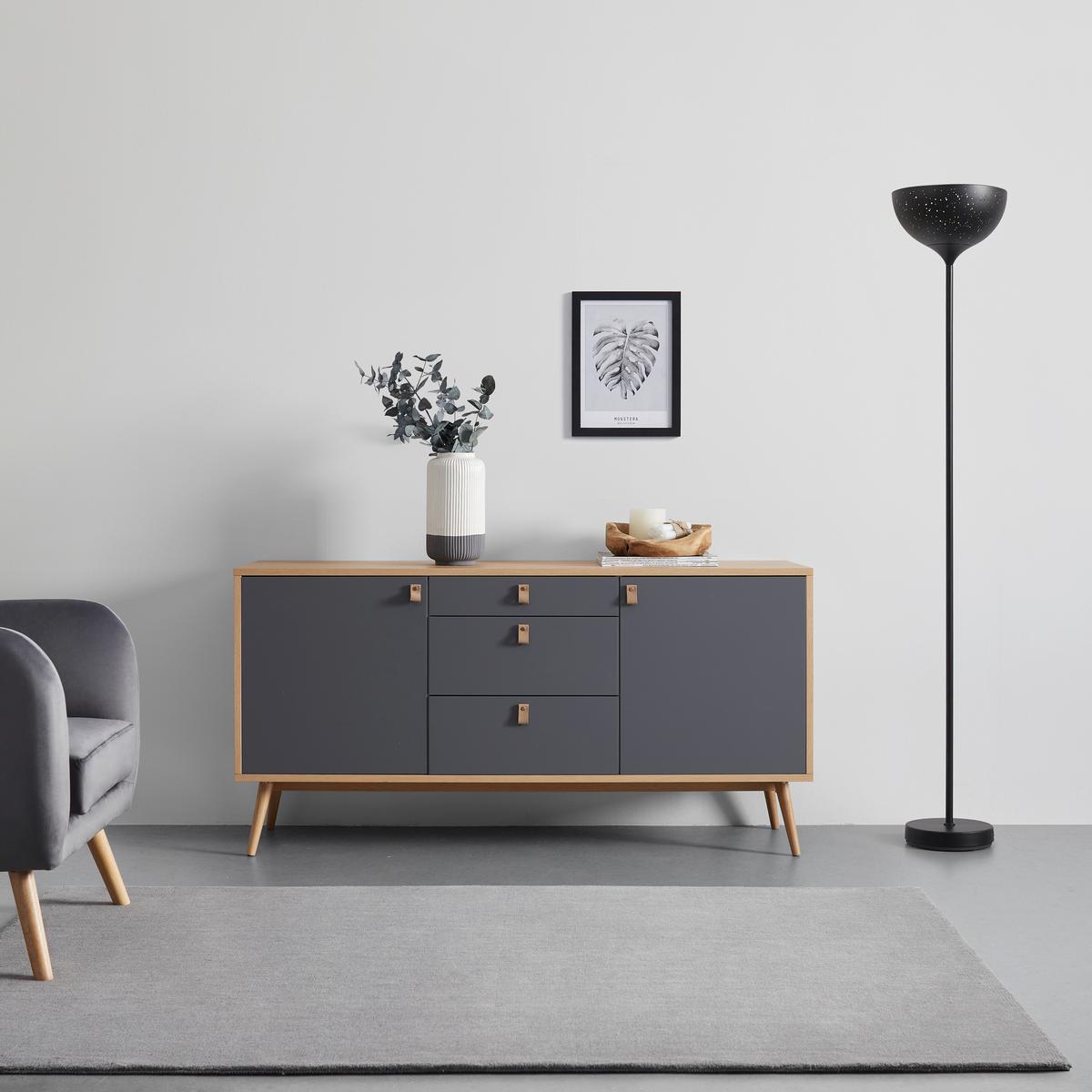 Široká komoda LENA přírodní barvy/šedá - šedá/přírodní barvy, Moderní, dřevo/kompozitní dřevo (150/75/40cm) - Bessagi Home