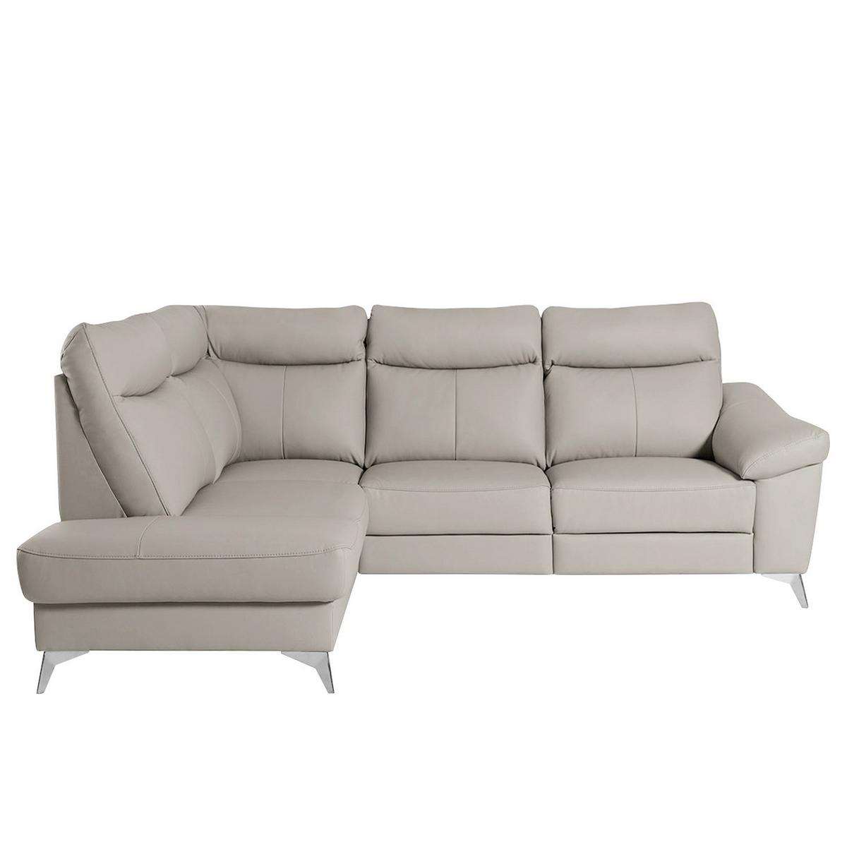 Ecksofa Luna Teilleder Platinfarben 194x242 - Platinfarben/Chromfarben, Design, Leder/Textil (194/242cm) - Livetastic