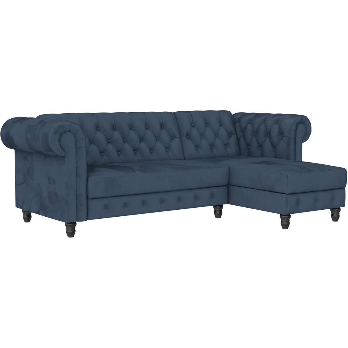 Ecksofa Firenze Blau, mit Schlaffunktion - Blau/Schwarz, Basics, Textil (241/154cm) - Livetastic