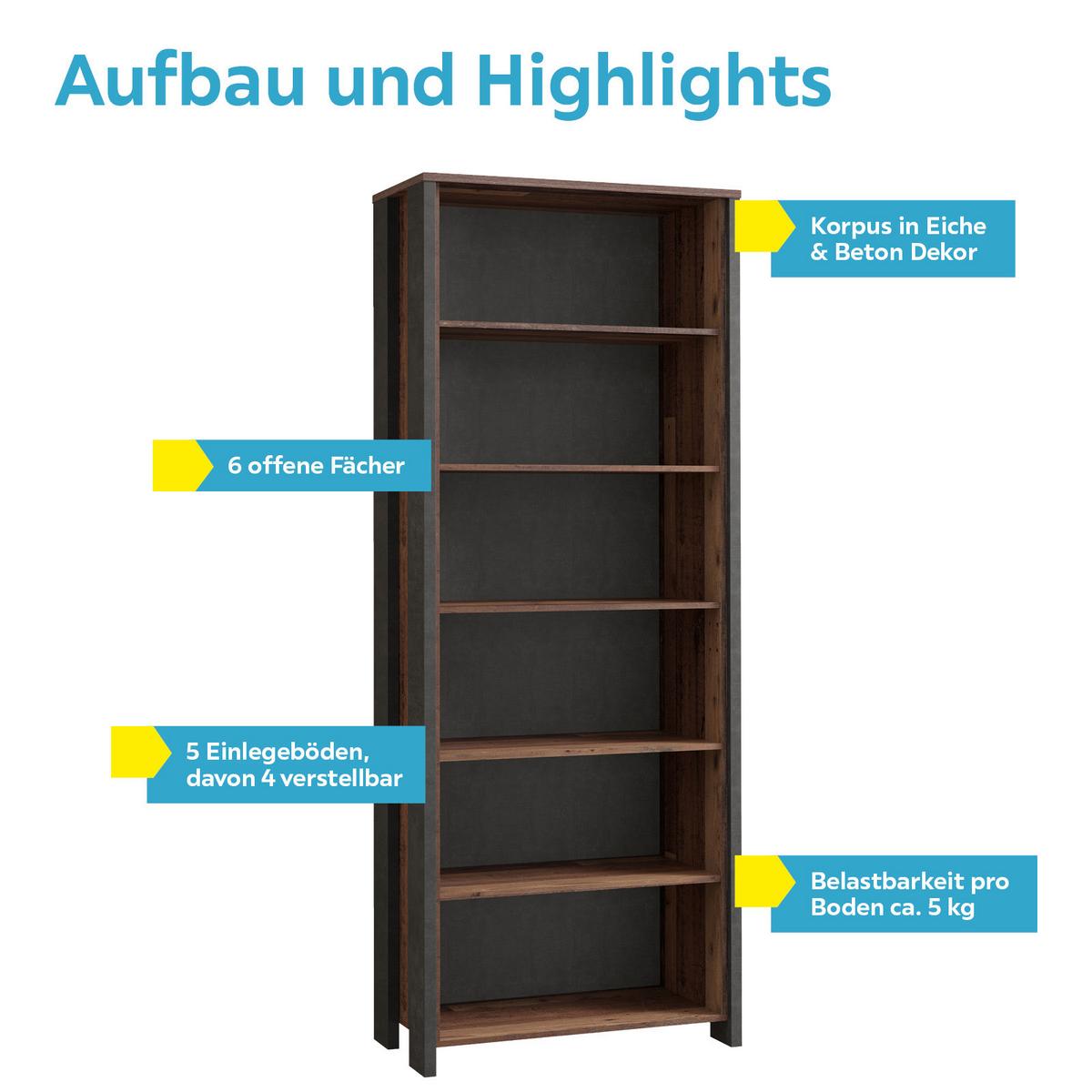 Regal Cliff B 86 cm Braun/Dunkelgrau - Dunkelgrau/Braun, Basics, Holzwerkstoff/Kunststoff (86/220,1/42cm) - MID.YOU