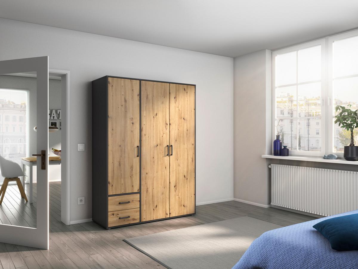 Drehtürenschrank Voyager Grau,eiche Artisan 140 Cm - Eiche Artisan/Grau, MODERN, Holzwerkstoff (140/194/53cm) - Rauch Möbel