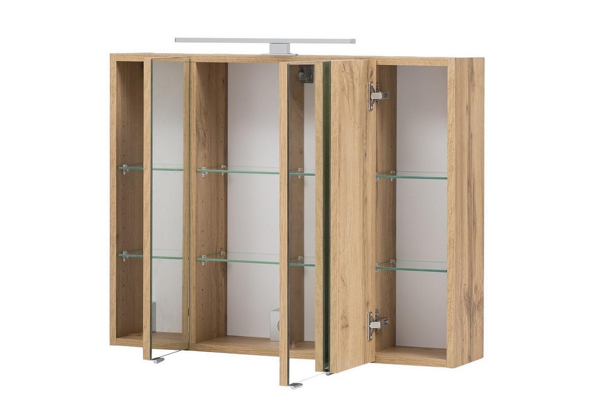 Spiegelschrank mit Türdämpfer + Led Helsinki B: 80 cm, Eiche - Eichefarben, KONVENTIONELL, Glas/Holzwerkstoff (80/64/20cm) - Held