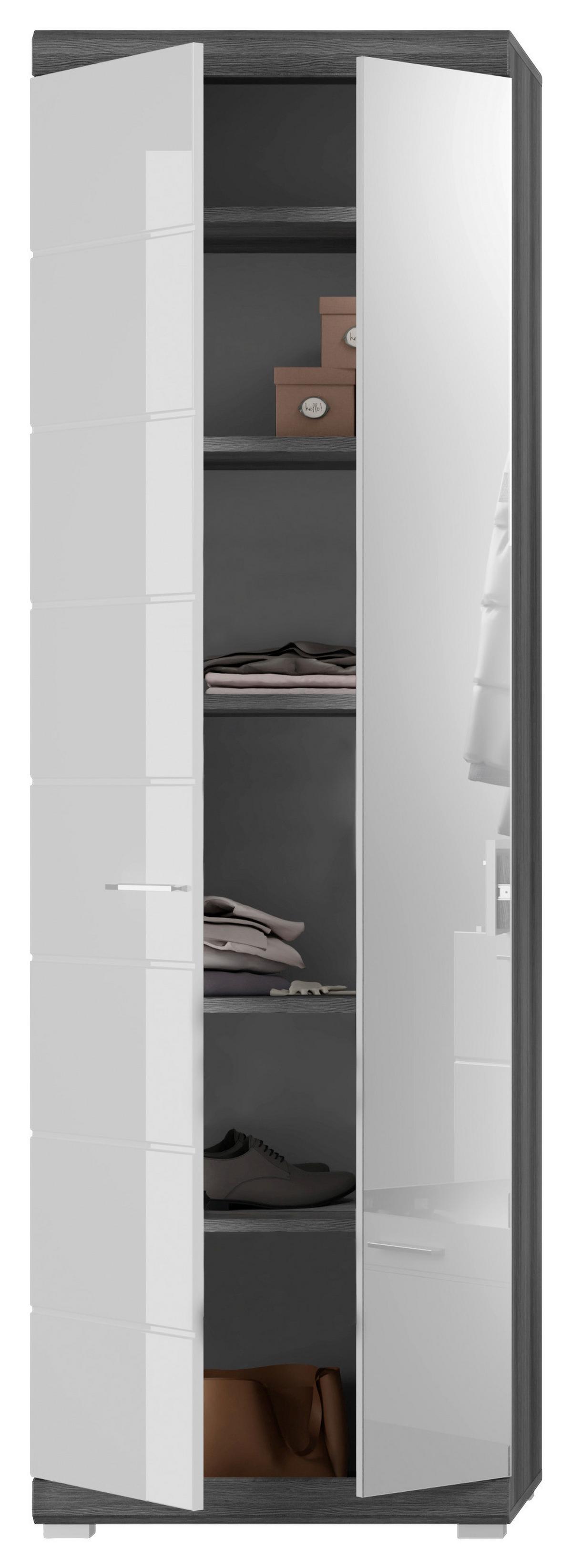 Garderobenschrank Scout - Weiß Hochglanz/Dunkelgrau, Design, Holzwerkstoff (90/96/37cm) - MID.YOU