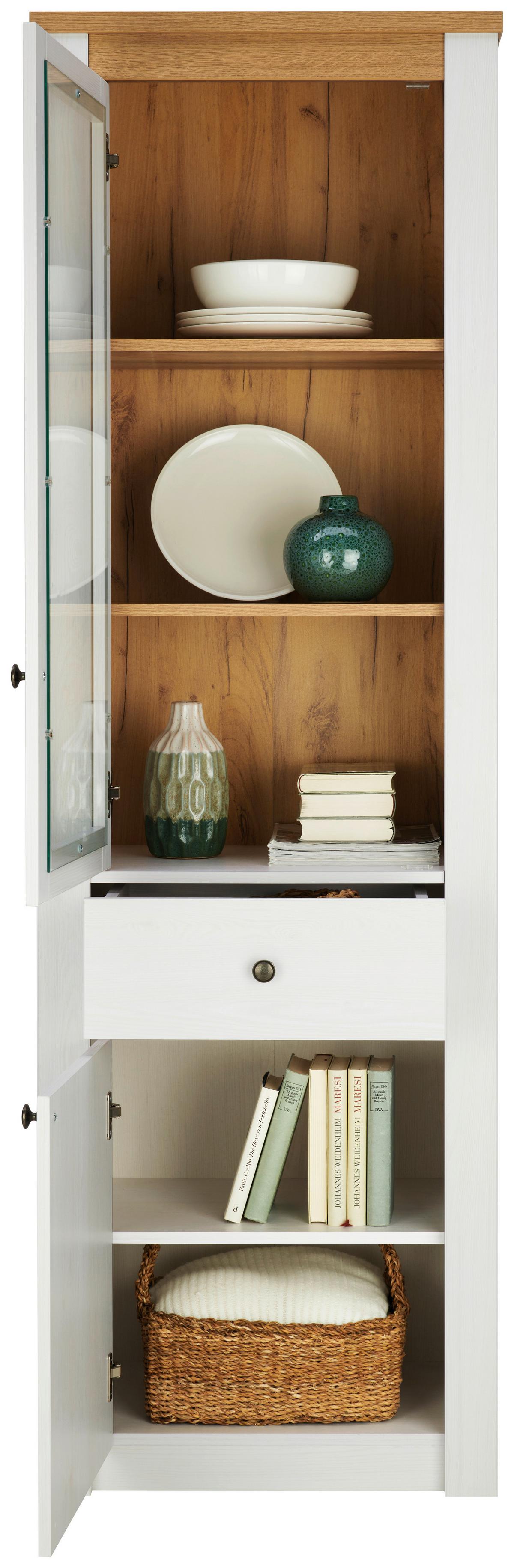 Vitrine Rovigio Weiß, Lärche Dekor B: 62 Cm - Lärchefarben/Weiß, KONVENTIONELL, Glas/Holzwerkstoff (62/196/42cm) - Landscape