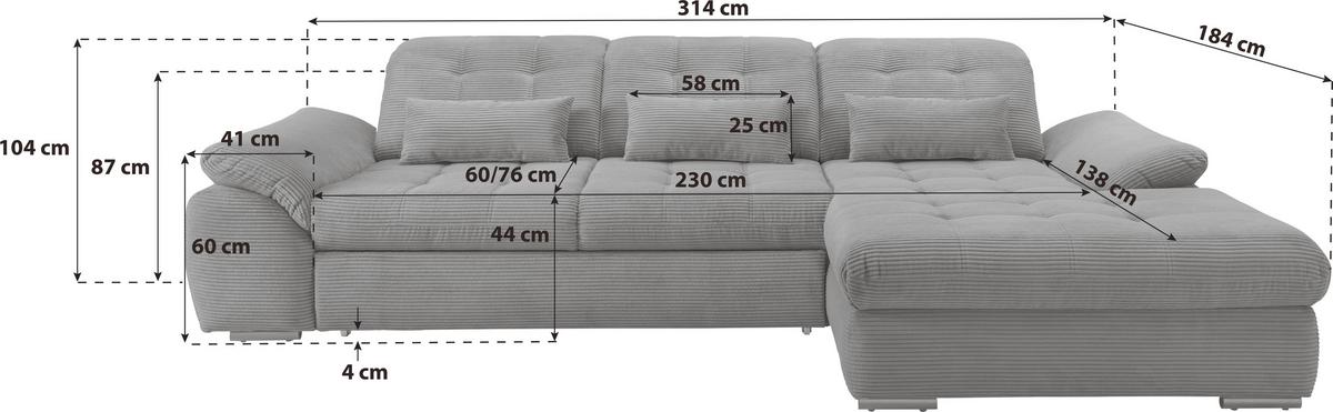 Ecksofa mit Bettkasten Rigatti Currygelb S: 314x184cm - Chromfarben/Currygelb, MODERN, Textil (314/184cm) - Livetastic