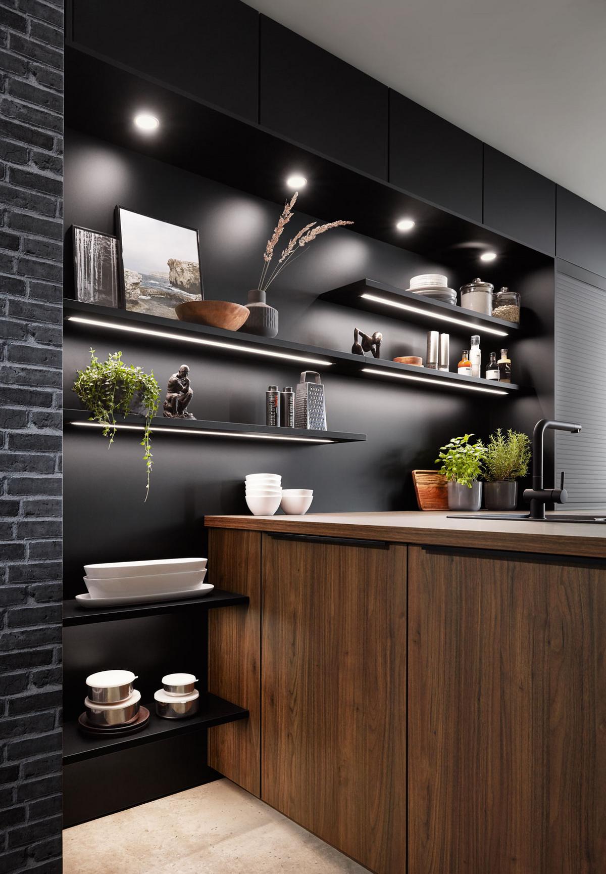 Einbauküche Riga Frei Planbar Modern, grifflos - Eichefarben/Anthrazit, MODERN, Holzwerkstoff - Vertico