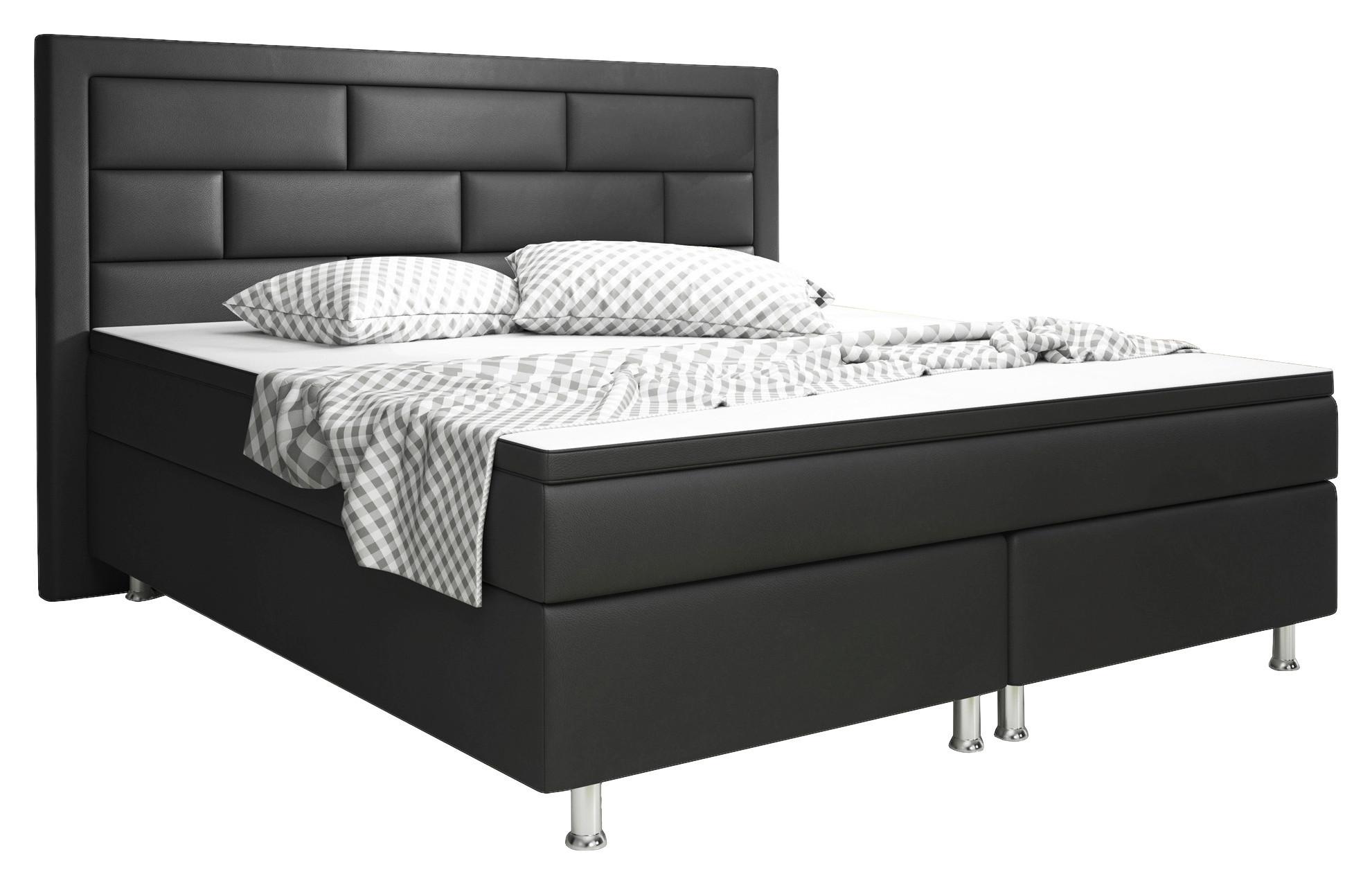 Boxspringbett Mit Topper Lederlook 180x200 Nizza - Silberfarben/Schwarz, KONVENTIONELL, Leder/Textil (180/200cm) - MID.YOU