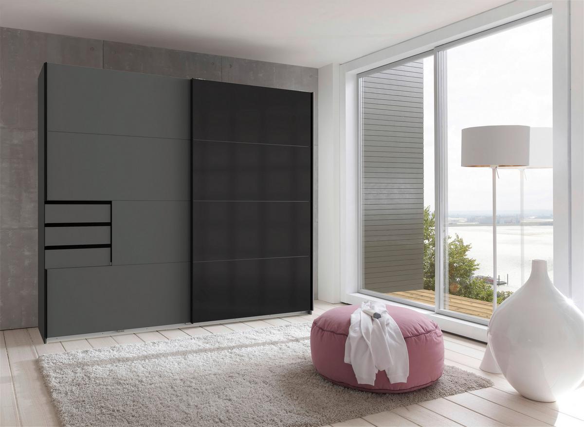 Schwebetürenschrank B: 225cm Saigon Graphitfarben / Schwarz - Graphitfarben/Schwarz, KONVENTIONELL, Holzwerkstoff (225/210/64cm) - MID.YOU