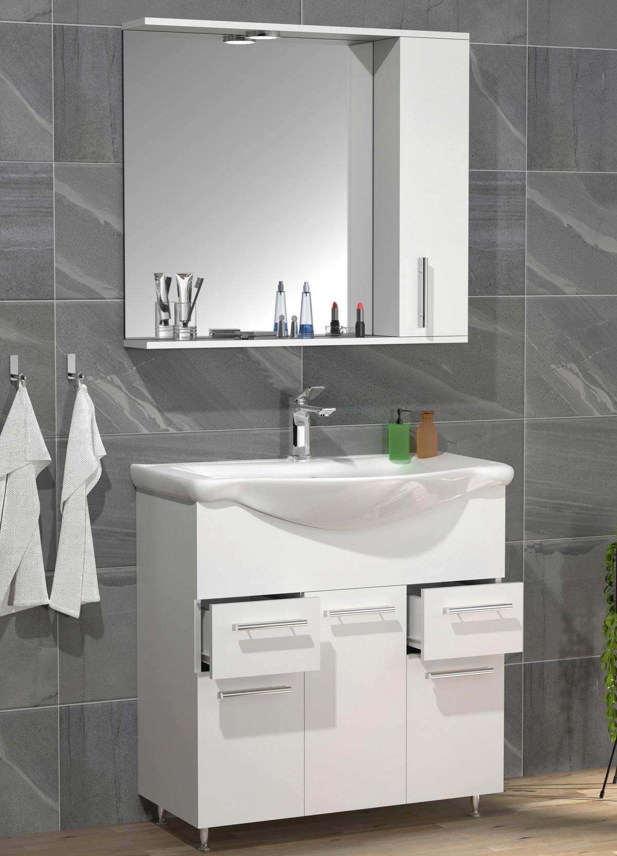 Badezimmer Lisalo Xl - Silberfarben/Weiß, MODERN, Glas/Keramik (75cm) - MID.YOU
