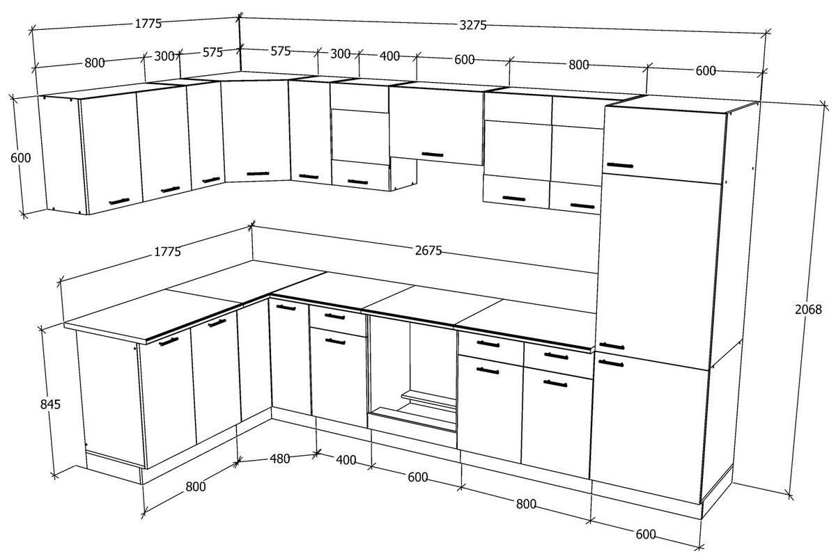 Eckküche Esilo 178x328 Cm Anthrazit - Anthrazit/Weiß, KONVENTIONELL, Holzwerkstoff (178/328cm) - MID.YOU