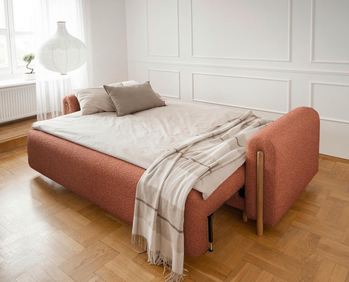 Schlafsofa Arcadova Hellrot B: 244cm - Eichefarben/Hellrot, Design, Textil (244/97/97cm) - MID.YOU