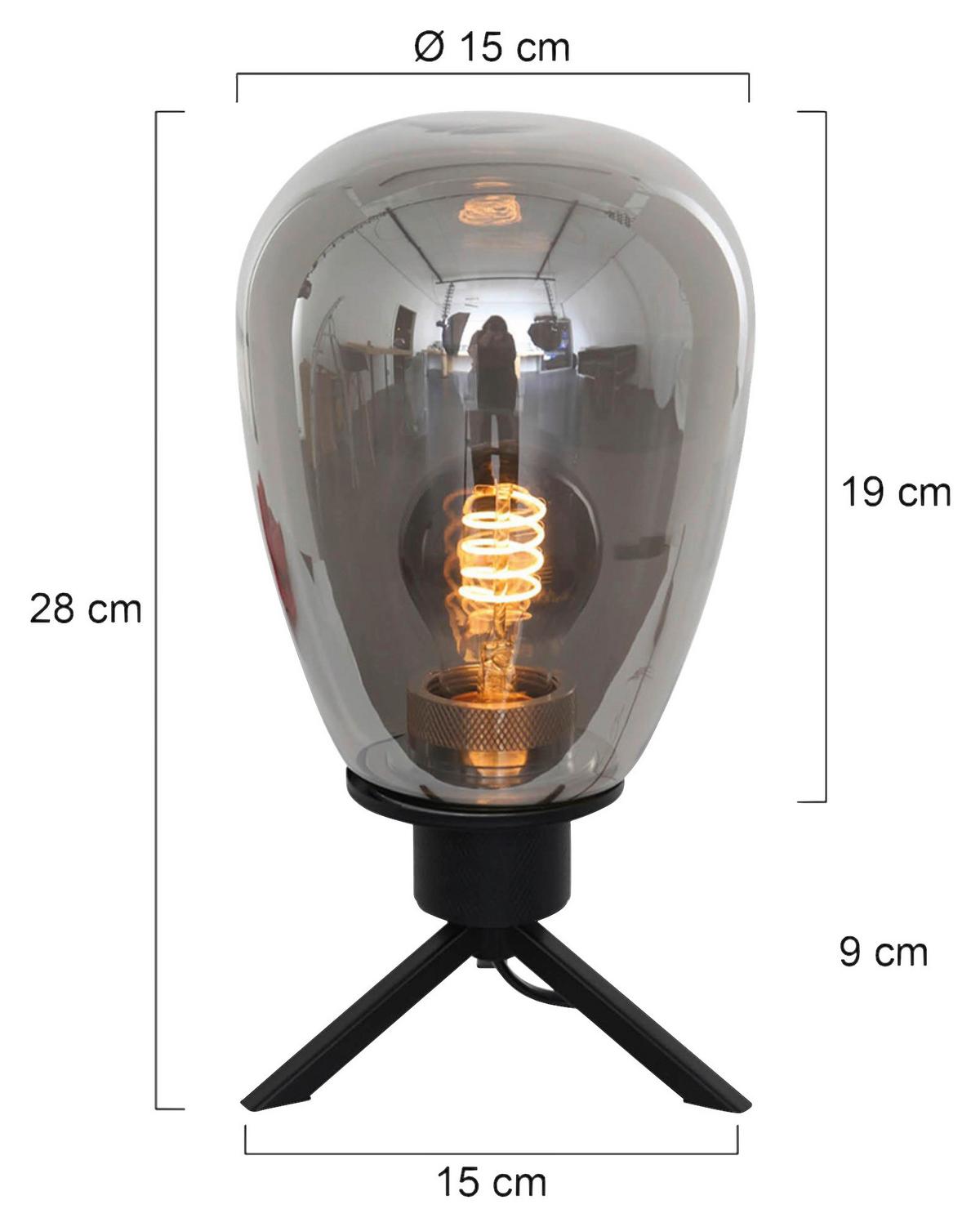 Tischleuchte Reflexion - Schwarz, Trend, Glas/Metall (15/28/15cm)