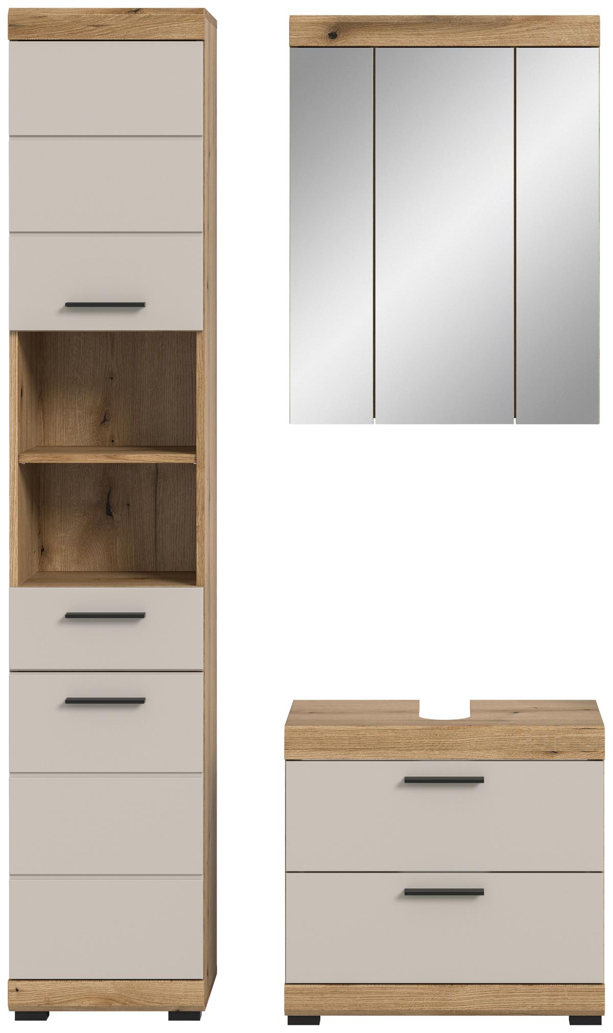 Badezimmer Scout Kaschmir/Naturfarben B: 134 cm - Kaschmir/Schwarz, MODERN, Glas/Holzwerkstoff (134cm) - MID.YOU