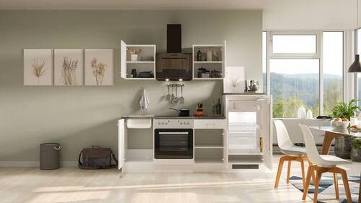 Küchenblock Lucca Weiß/Graubraun B: 220,5 cm - Graubraun/Weiß, MODERN, Holzwerkstoff (220,5cm) - FlexWell