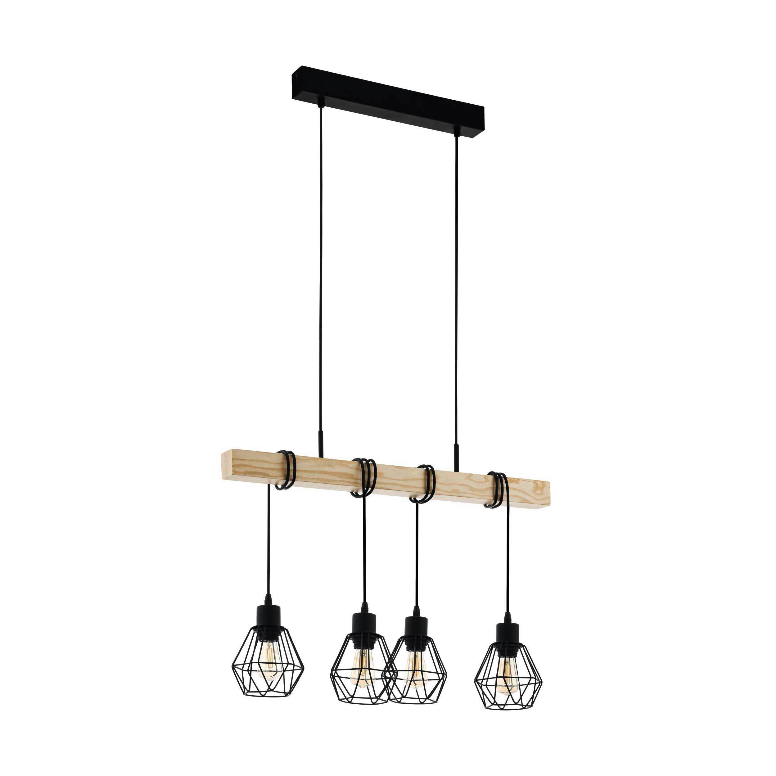 Hängeleuchte Townshend 5 H: 110 cm 5-flammig, - Schwarz/Braun, Basics, Holz/Metall (70/20/110cm) - Eglo
