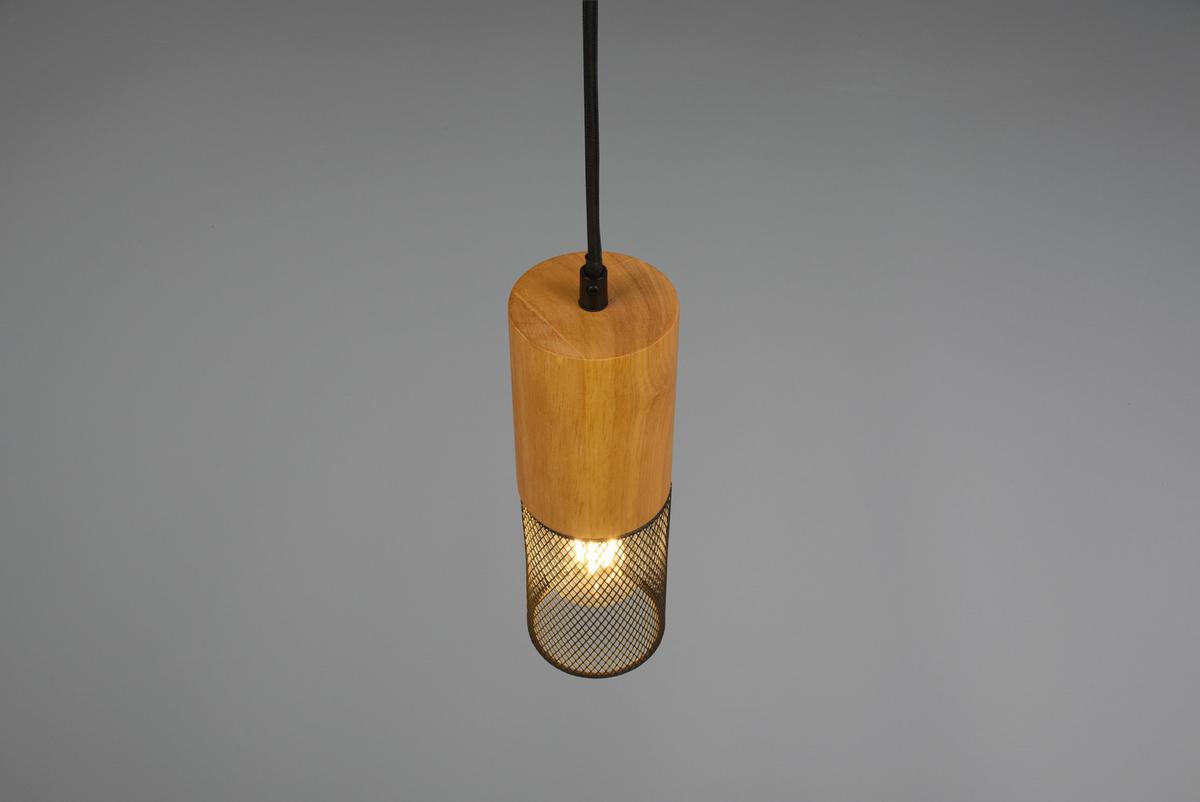 Hängeleuchte Duoline H: 180 cm 1-Flammig mit Holz - Schwarz, Natur, Holz/Metall (8,0/180cm) - Trio Leuchten