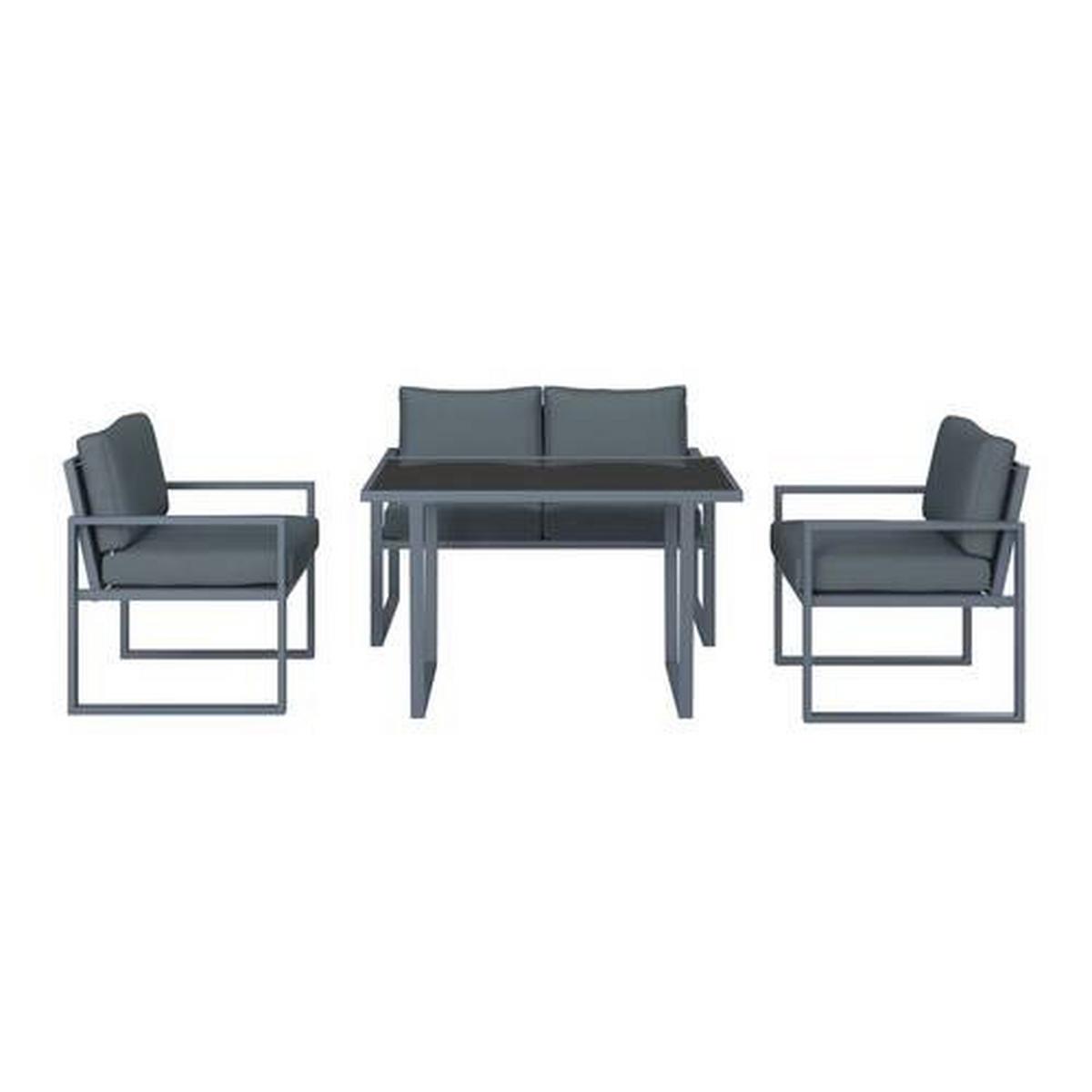 Loungegarnitur Prag - Dunkelgrau/Schwarz, MODERN, Glas/Textil - Beldano