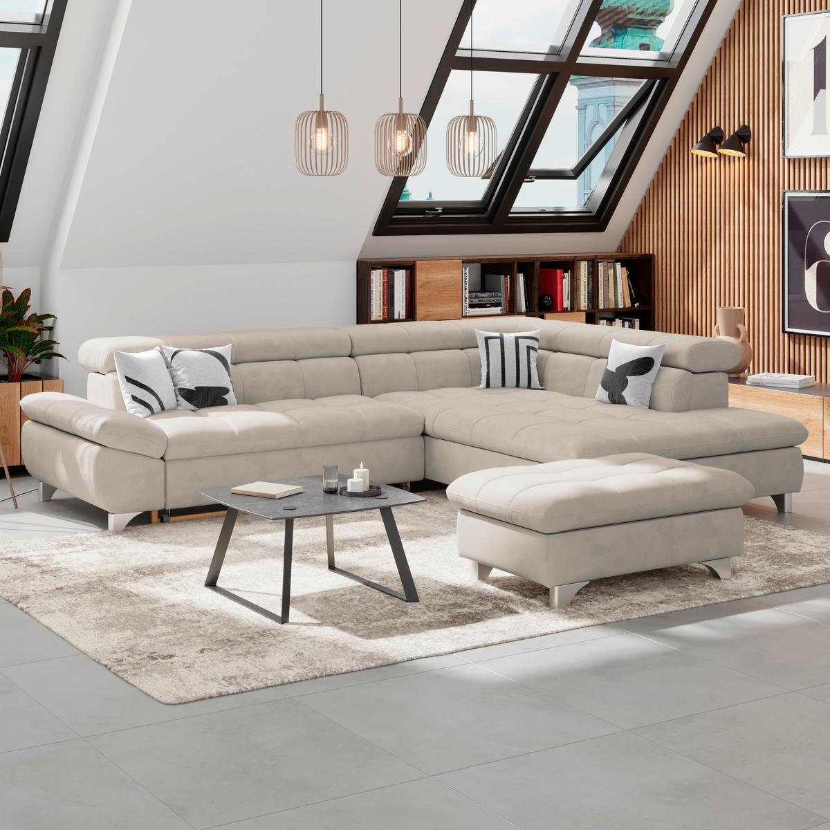 Ecksofa Gemini Naturfarben, B: 312cm - Chromfarben/Naturfarben, KONVENTIONELL, Textil (312/234cm)