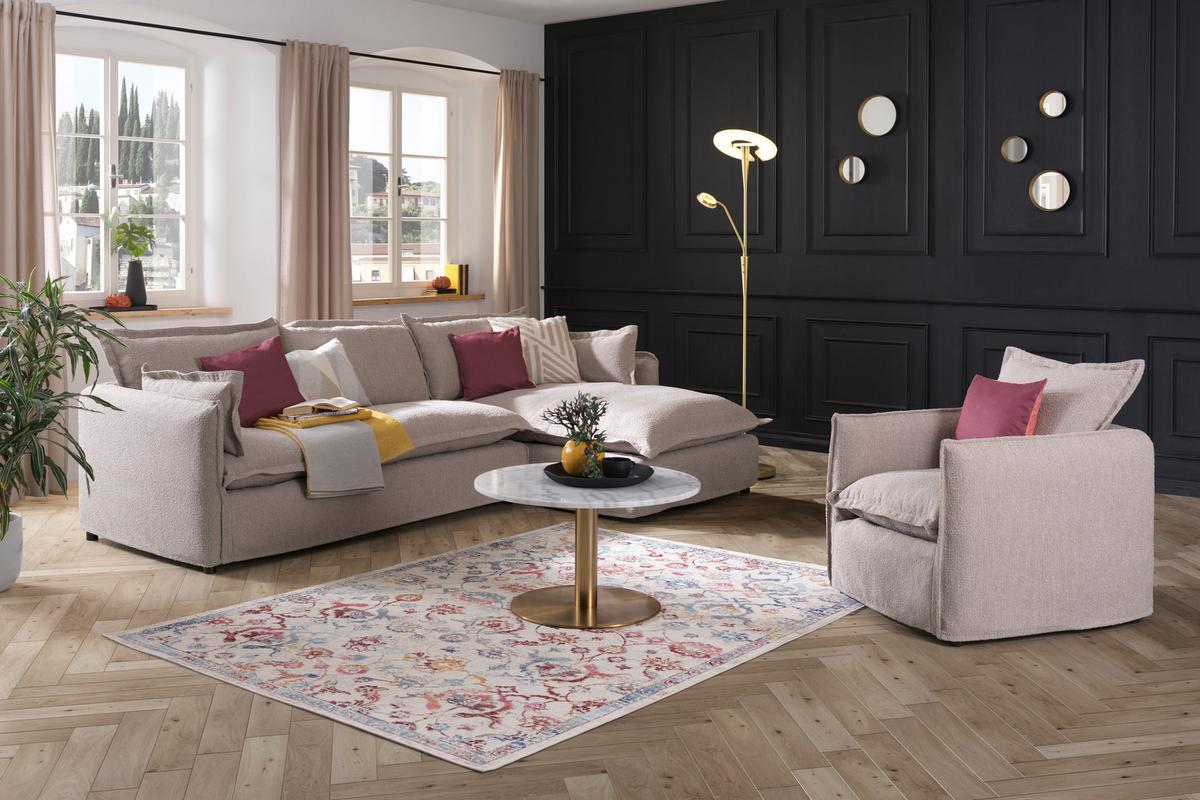 Ecksofa Toscana - Beige/Schwarz, Trend, Textil (295/165cm) - Livetastic