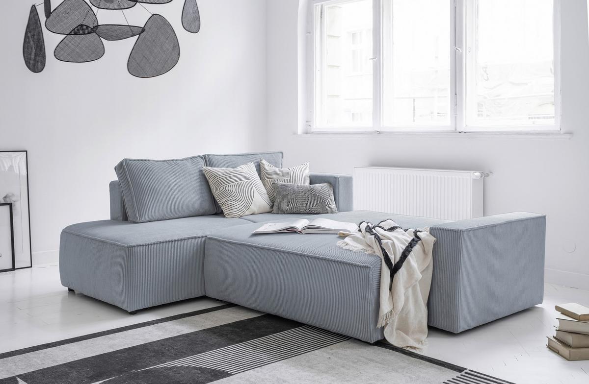 Sedačka OLIVER, levá, světle šedá barva - černá/světle šedá, Design, textil/plast (194/247cm) - MID.YOU