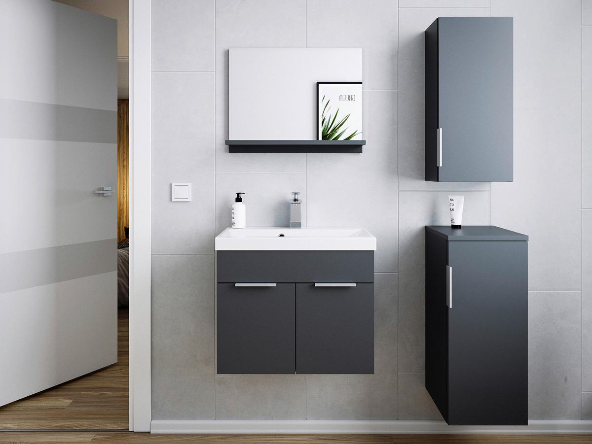Waschtischkombi Slimline Graphitfarben B: 59,5cm - Graphitfarben/Weiß, Basics, Holzwerkstoff/Stein (59,5cm) - MID.YOU