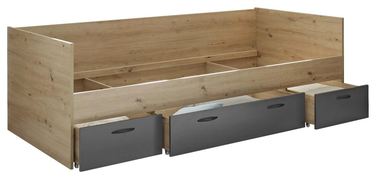 POSTEĽ LIAM - grafitová/dub artisan, Konventionell, kompozitné drevo (204/65/95cm)