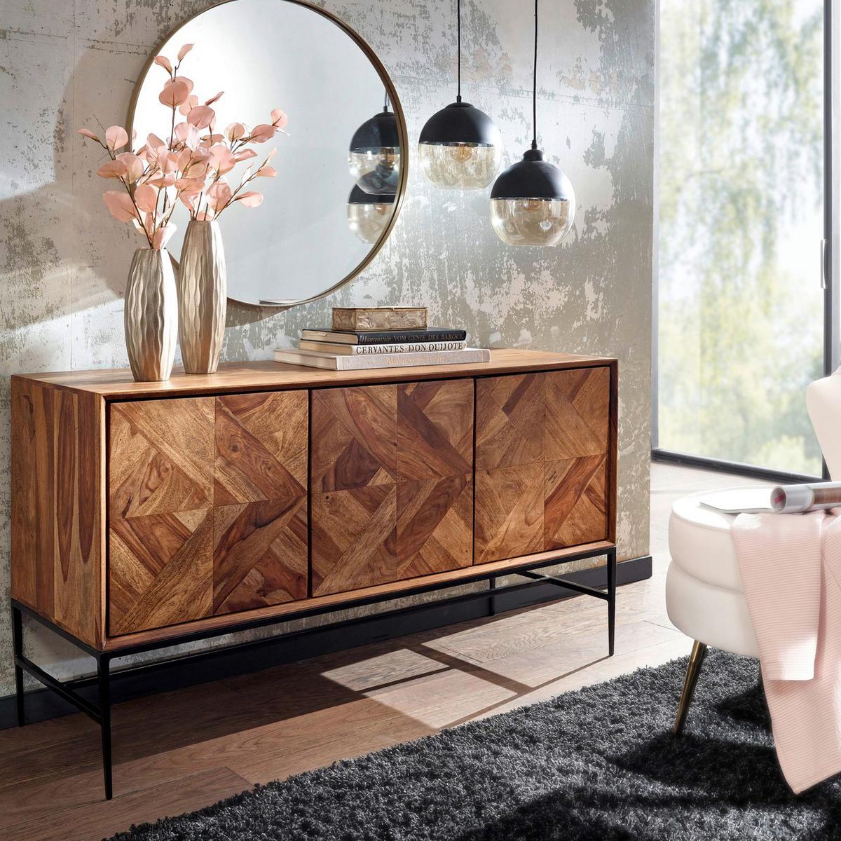 Sideboard Sheesham Sheeshamfarben B: 123 Cm - Sheeshamfarben/Schwarz, Design, Holz (123/70/45cm) - MID.YOU