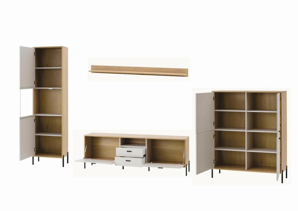 Wohnwand Fredericia Kaschmir/Eichefarben B: 384 cm - Kaschmir/Eichefarben, Design, Holzwerkstoff (384/206/40cm) - MID.YOU