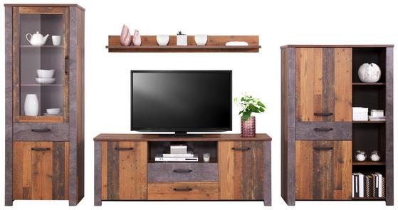 Wohnwand mit Vitrinen und Wandboard Wohnwand mit Vitrinen und Wandboard