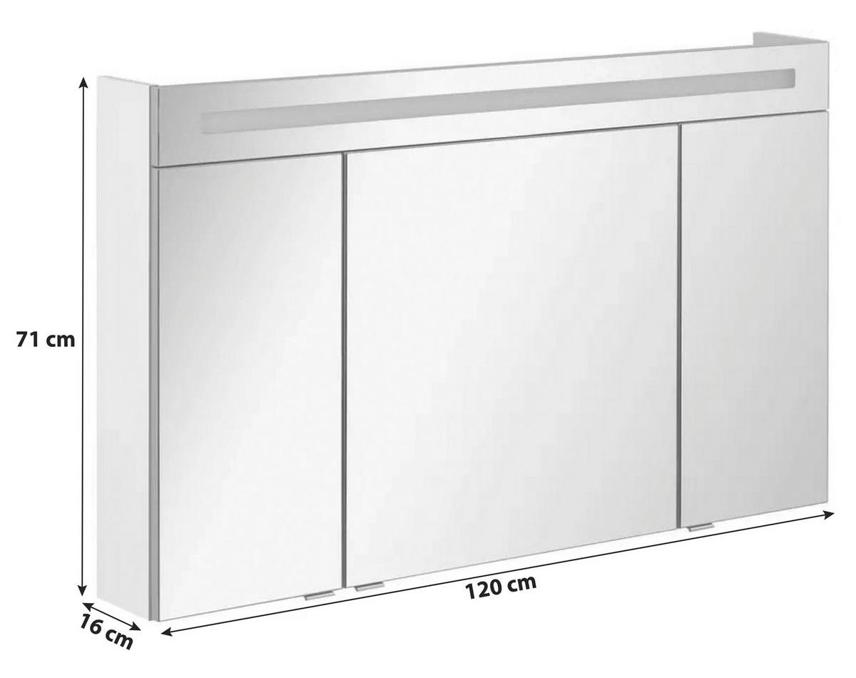 Spiegelschrank B.clever Mit Led 3-Türig BxHxT: 120x71x16 cm - Weiß, MODERN, Glas/Holzwerkstoff (120/71/16cm) - MID.YOU