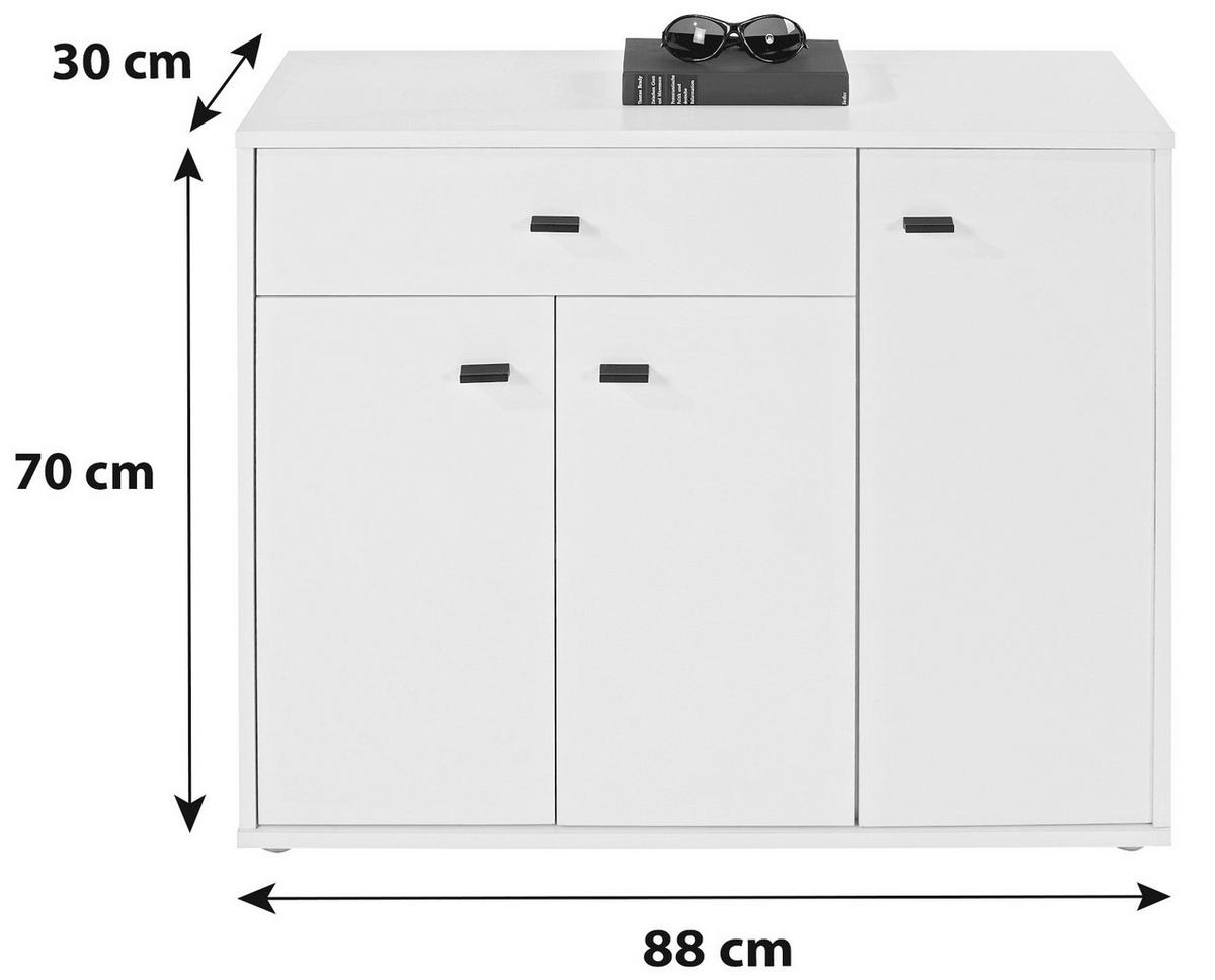Kommode B 88 cm Boni, Perlweiß Dekor - Weiß/Grau, MODERN, Holzwerkstoff (88/70/30cm)