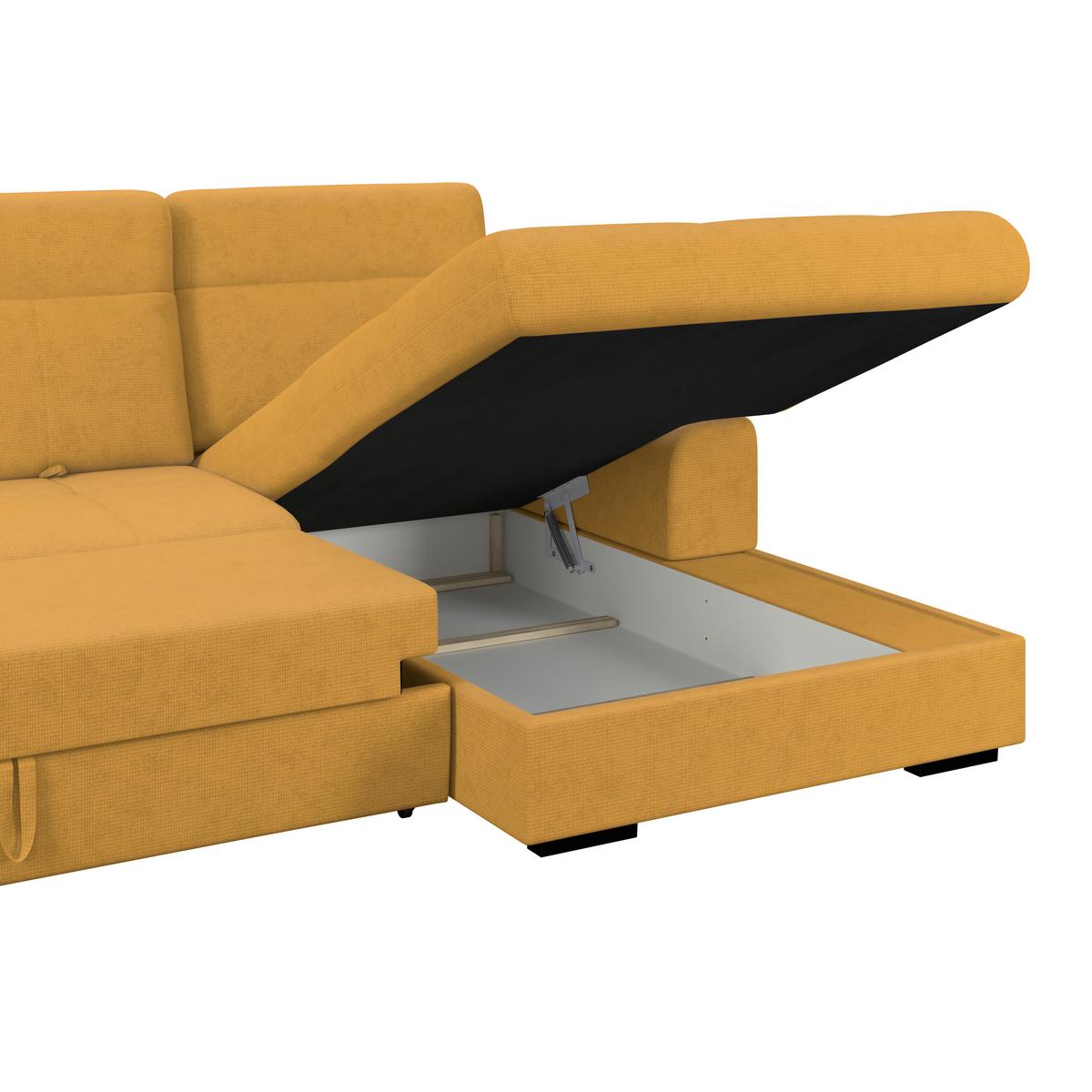 Ecksofa mit Bettfunktion Malaga new Chenille gold - Gelb/Schwarz, KONVENTIONELL, Textil (286/203cm) - Ondega