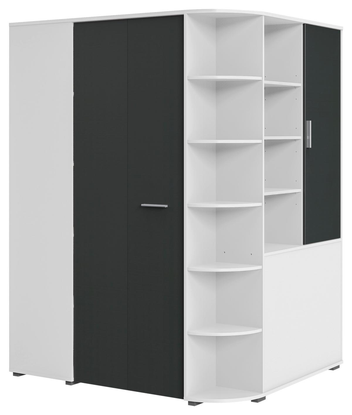 Rohová skříň YOUNG dekor bílá/grafit - bílá/barvy grafitu, Konvenční, kompozitní dřevo/plast (124/198/148cm) - Mömax