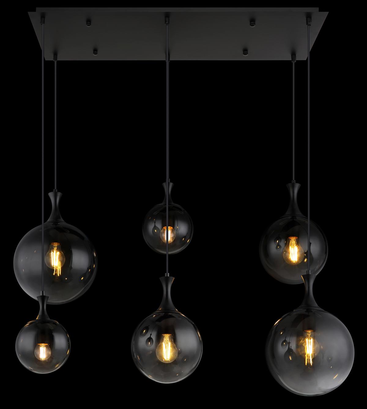 Függőlámpa 15885-6h - fekete, Design, műanyag/Üveg (97/48/141cm) - Globo