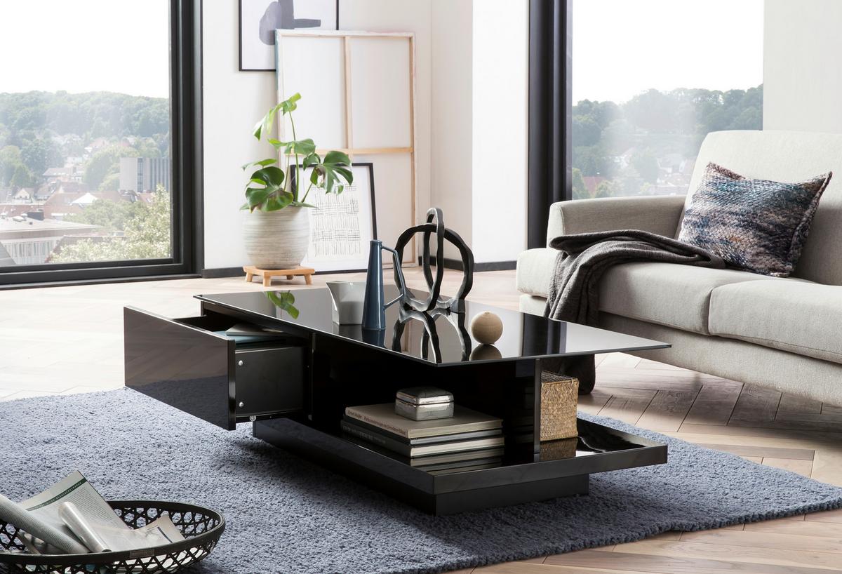 Couchtisch Schwarz Hochglanz L: 120 cm - Schwarz Hochglanz/Schwarz, Design, Glas/Holzwerkstoff (120/60/36cm) - Livetastic