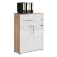 Aktenschrank Office Edition - Weiß Hochglanz/Sonoma Eiche, MODERN, Holzwerkstoff (84,5/114/33cm) - MID.YOU