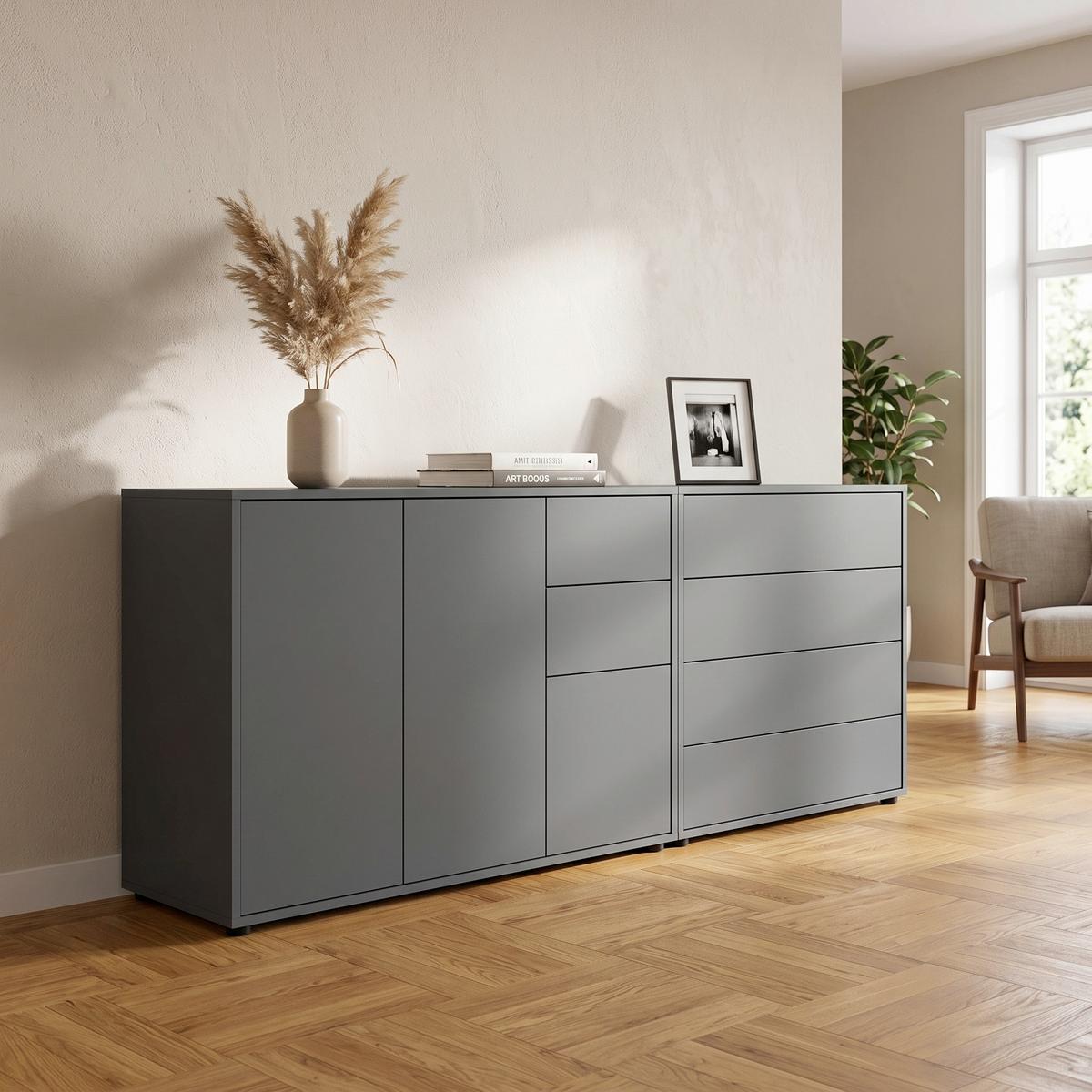 SIDEBOARD Mailand 9 B: 184,5cm Anthrazit - Anthrazit/Schwarz, MODERN, Holzwerkstoff (184,5/73/33cm) - MID.YOU