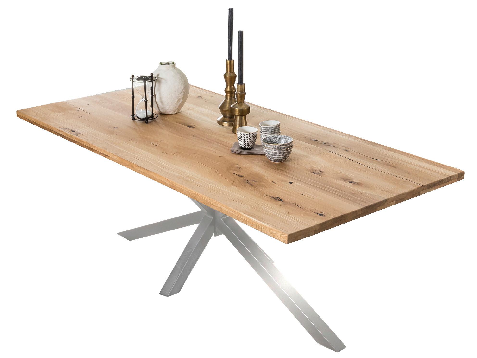 Esstisch Naturfarben /Silberfarben L: 200cm - Silberfarben/Naturfarben, MODERN, Holz/Metall (200/100/76cm) - MID.YOU