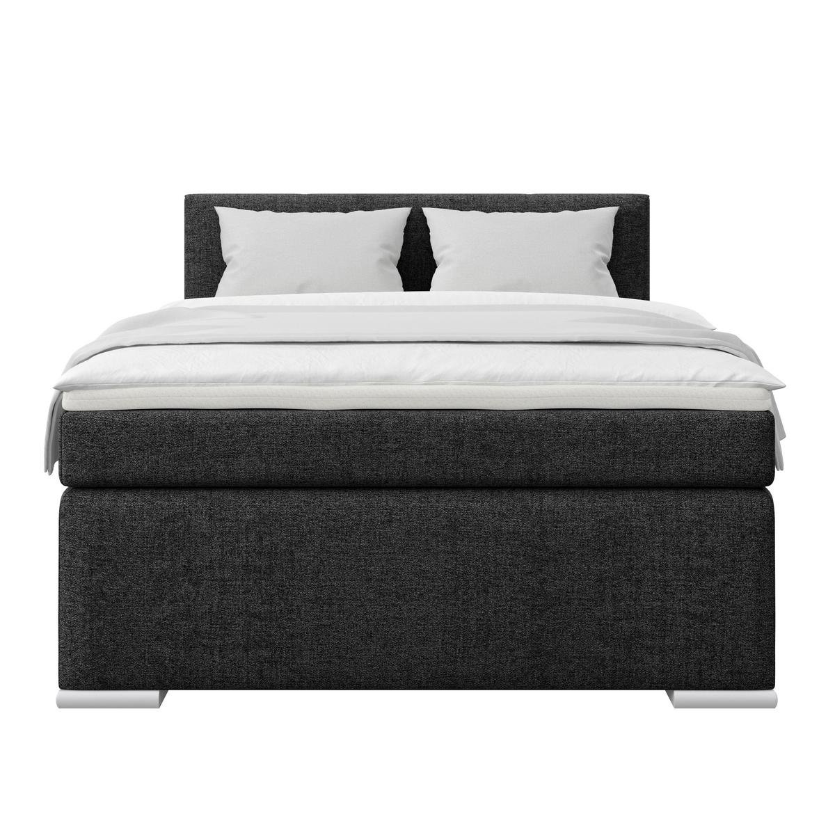 Boxspringbett Mira Webstoff Schwarz, Lf:140x200cm - Beige/Schwarz, KONVENTIONELL, Holz/Textil (140/200cm)