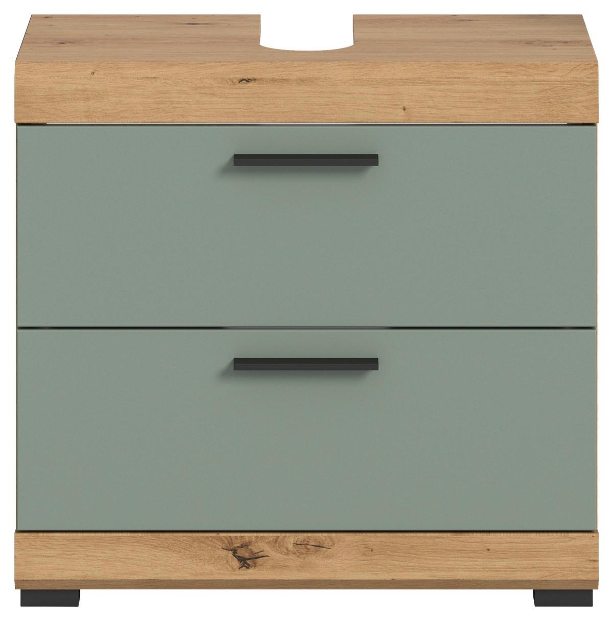 Waschbeckenunterschrank Scout Salbeigrün Eiche Artisan Dekor - Salbeigrün/Schwarz, MODERN, Holzwerkstoff (60/56/37cm) - MID.YOU