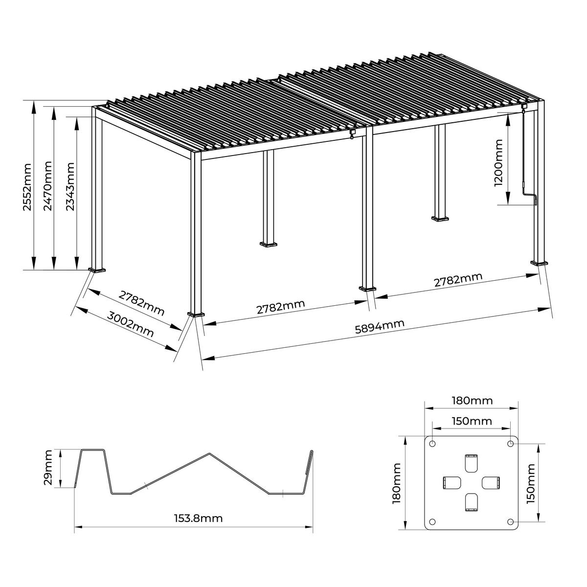 Pergola Core +110 ca. 3x6 m Aluminium,Lamellen verstellbar - Anthrazit, Basics, Metall (589/247/300cm) - Gardenson