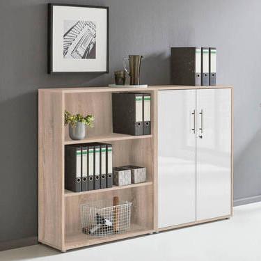 Office Edition B: 168,8 cm Sonoma Eiche/Weiß - Weiß Hochglanz/Sonoma Eiche, MODERN, Holzwerkstoff (168,8/113,6/33cm) - MID.YOU