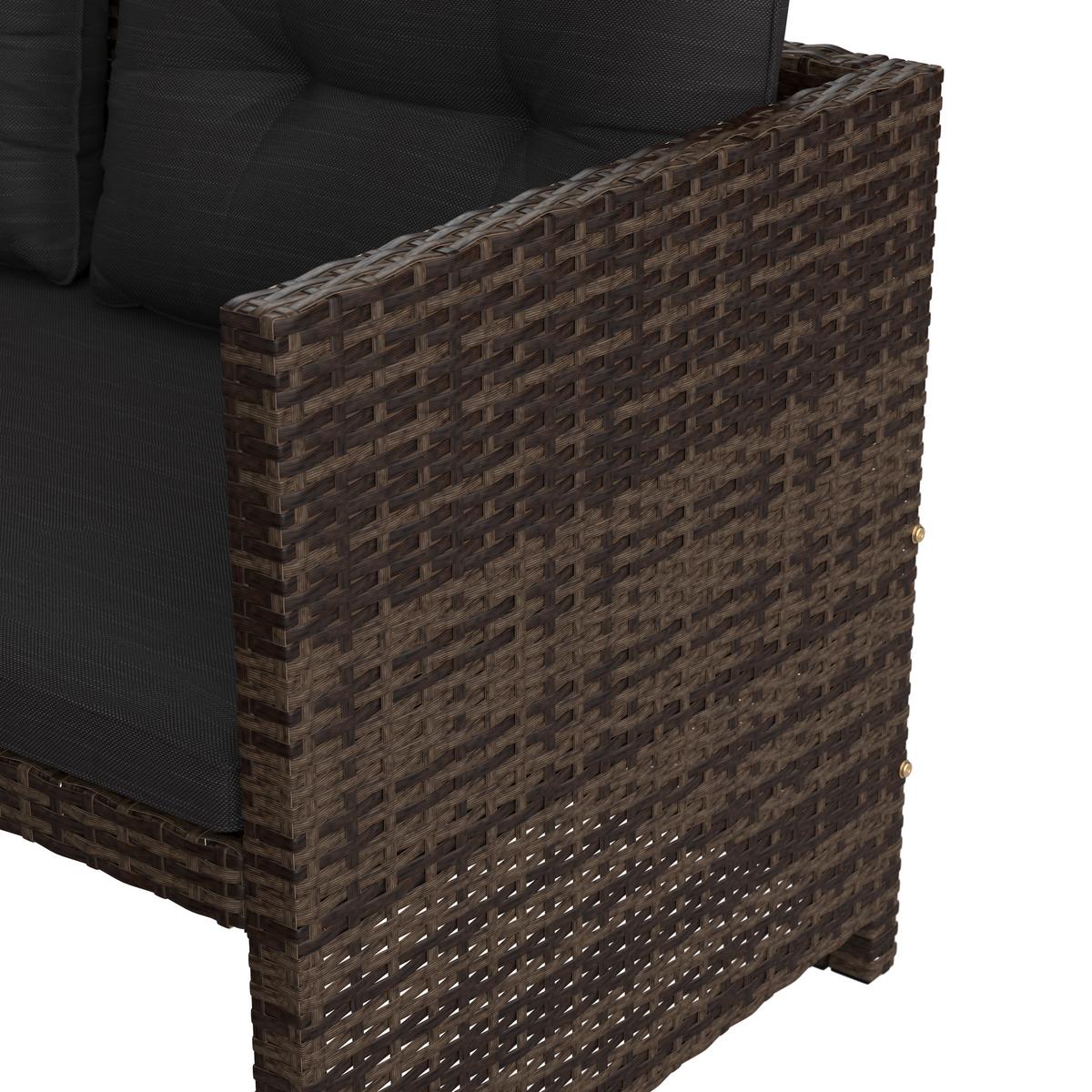 Loungegarnitur 3-Tlg. Vegas Polyrattan/Stahl mit Kissen - Graubraun/Schwarz, MODERN, Glas/Kunststoff - Luca Bessoni