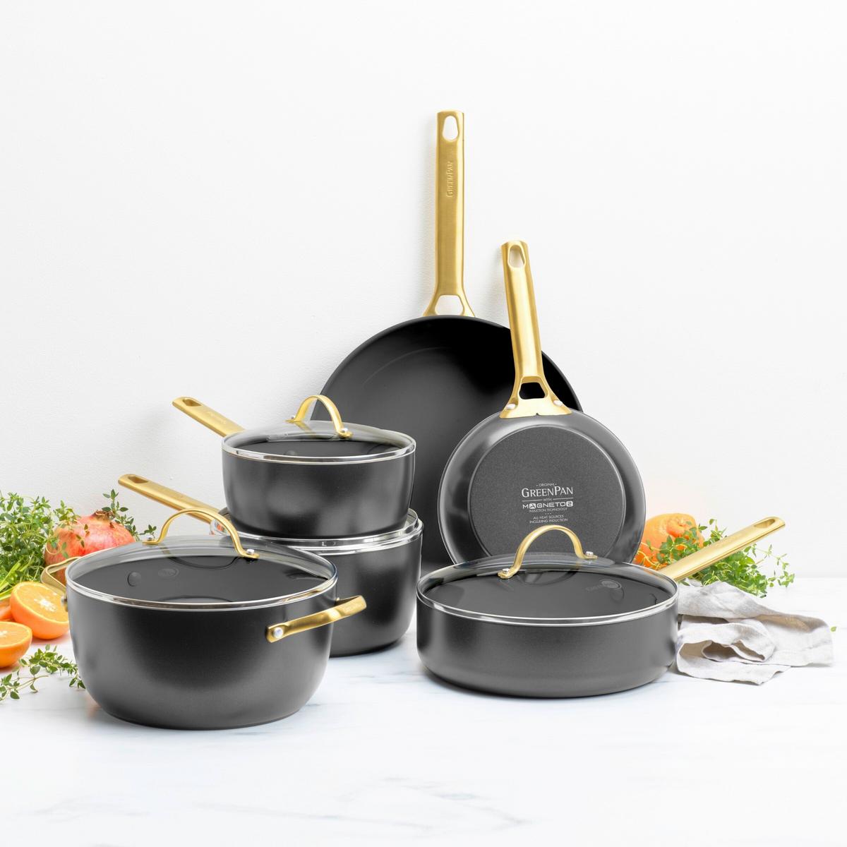 Kochtopfset 6-Teilig. schwarz/Gold - Goldfarben/Schwarz, Basics, Glas/Metall - GreenPan
