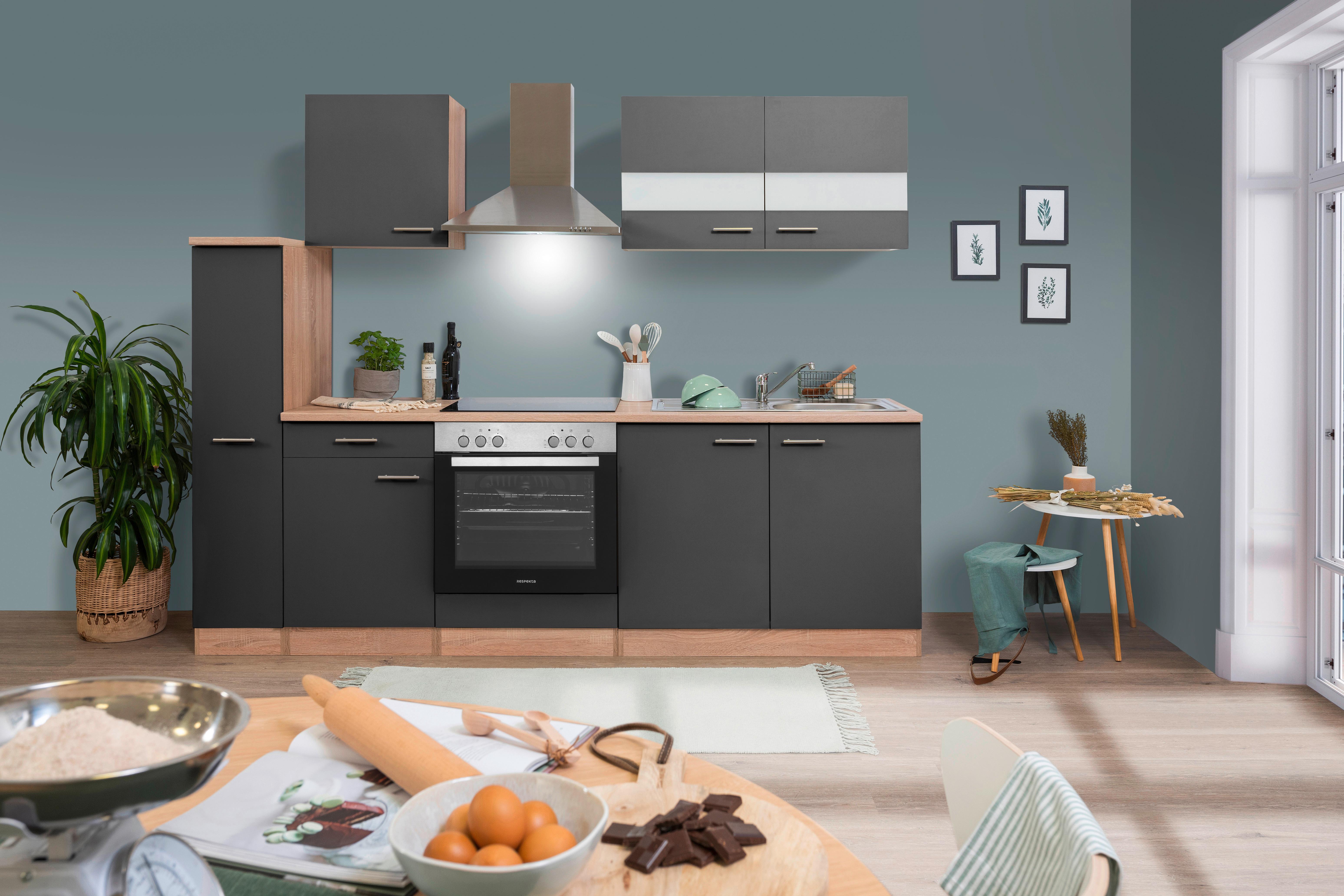 Küchenblock Merle Küchenblock 240 Cm - Eichefarben/Grau, Basics, Holzwerkstoff (240cm) - Respekta